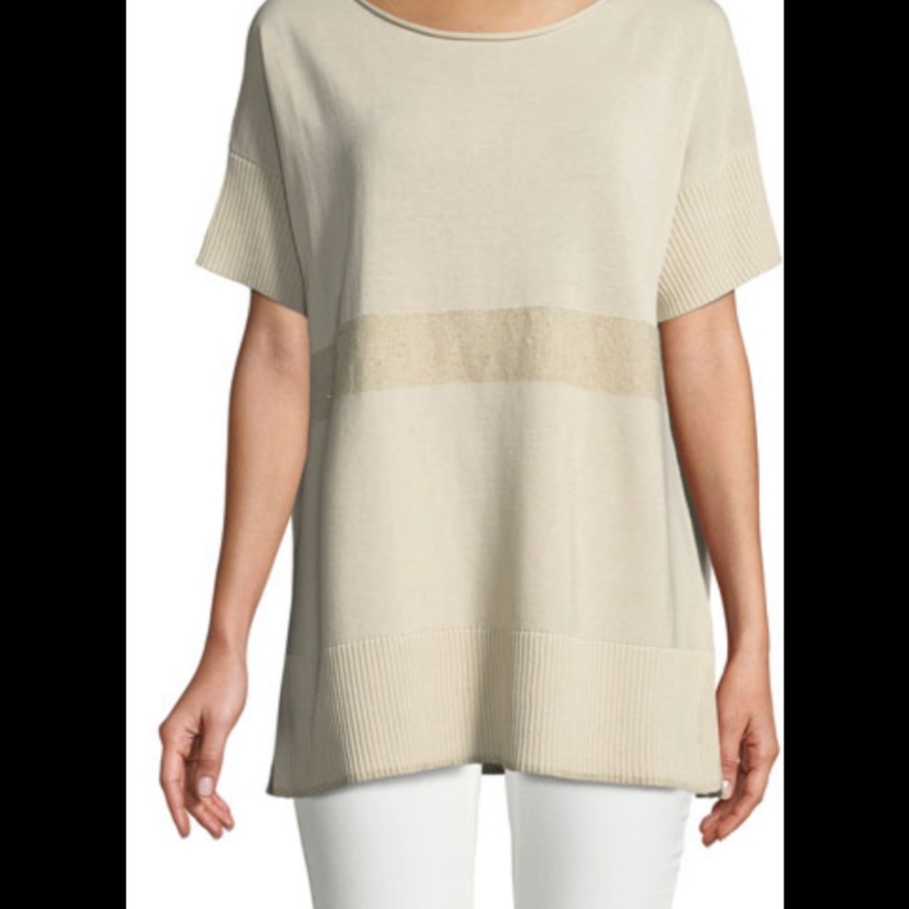 Lafayette 148 Cotton Crepe Yarn Stripe Sweater
